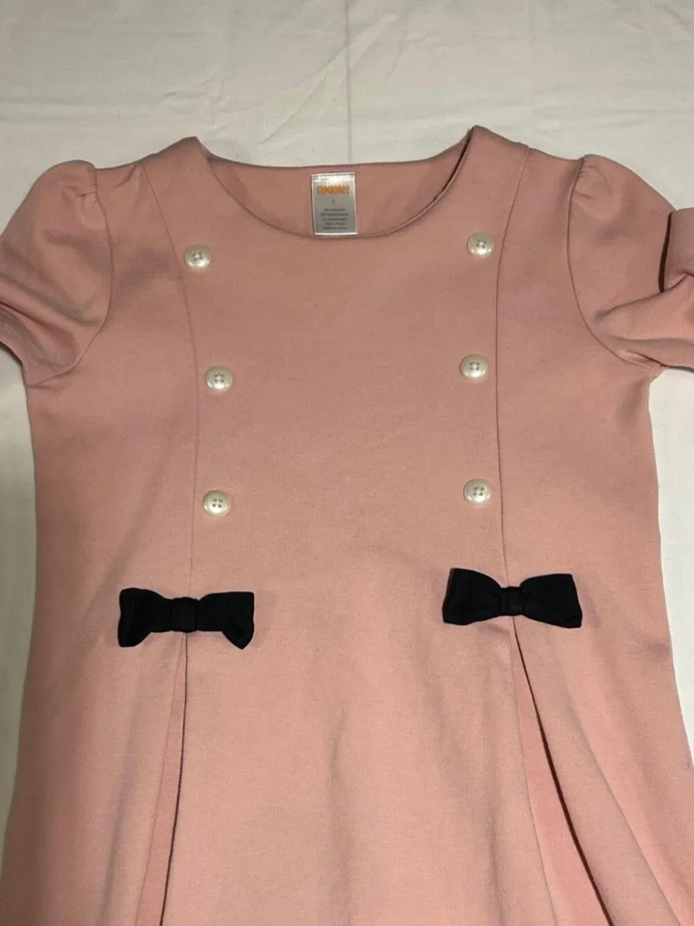 Gymboree Girls 8 Strawberry Cream & Black Dress Pleated Bow Buttons Classic